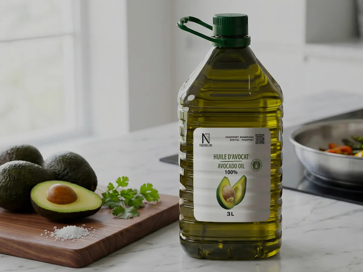 Bottiglia di olio di avocado Azzayt con Digital Product Passport